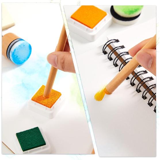 52 Pieces Mini Ink Blending Tools with Replacement Foam Detail Blending Tools and 24 Colors Stamp Ink Pad Stamps for Distressing Scrapbooking Wood