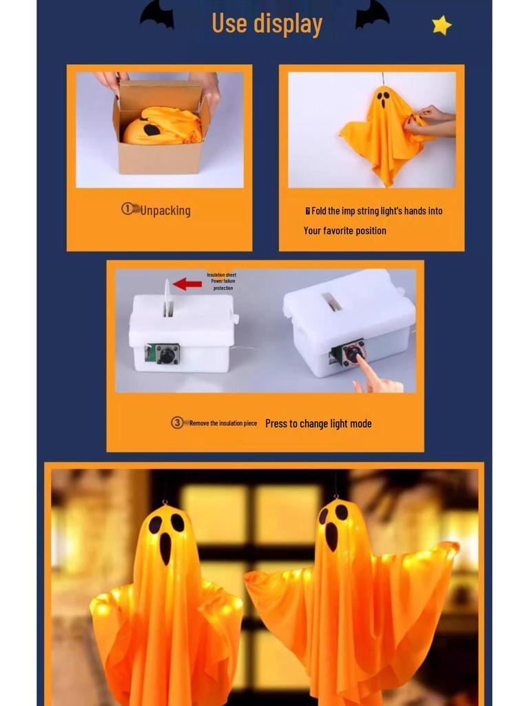 Glowing LED Ghost Pendant: Halloween Hanging Decoration with Colored Lights and Spooky Vibe.