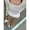 Small Khaki Wide Leg Denim Female Popular This Year American Retro High Waist Loose Straight-leg Mop Pants