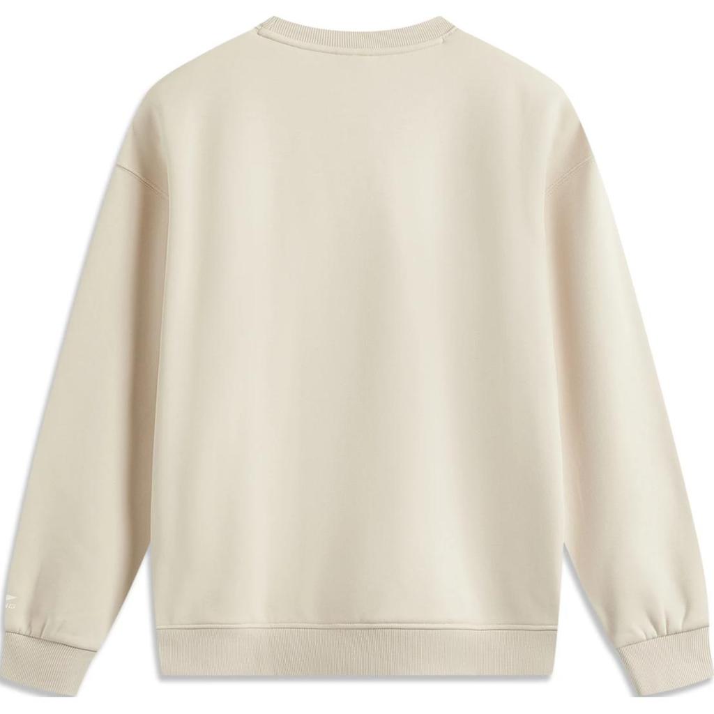 Li Ning Sports Lifestyle Series Solid Color Logo Round Neck Comfortable Breathable Fleece Warm Sweatshirt Unisex Sweatshirt Oatmeal-Gray AWDU981-10