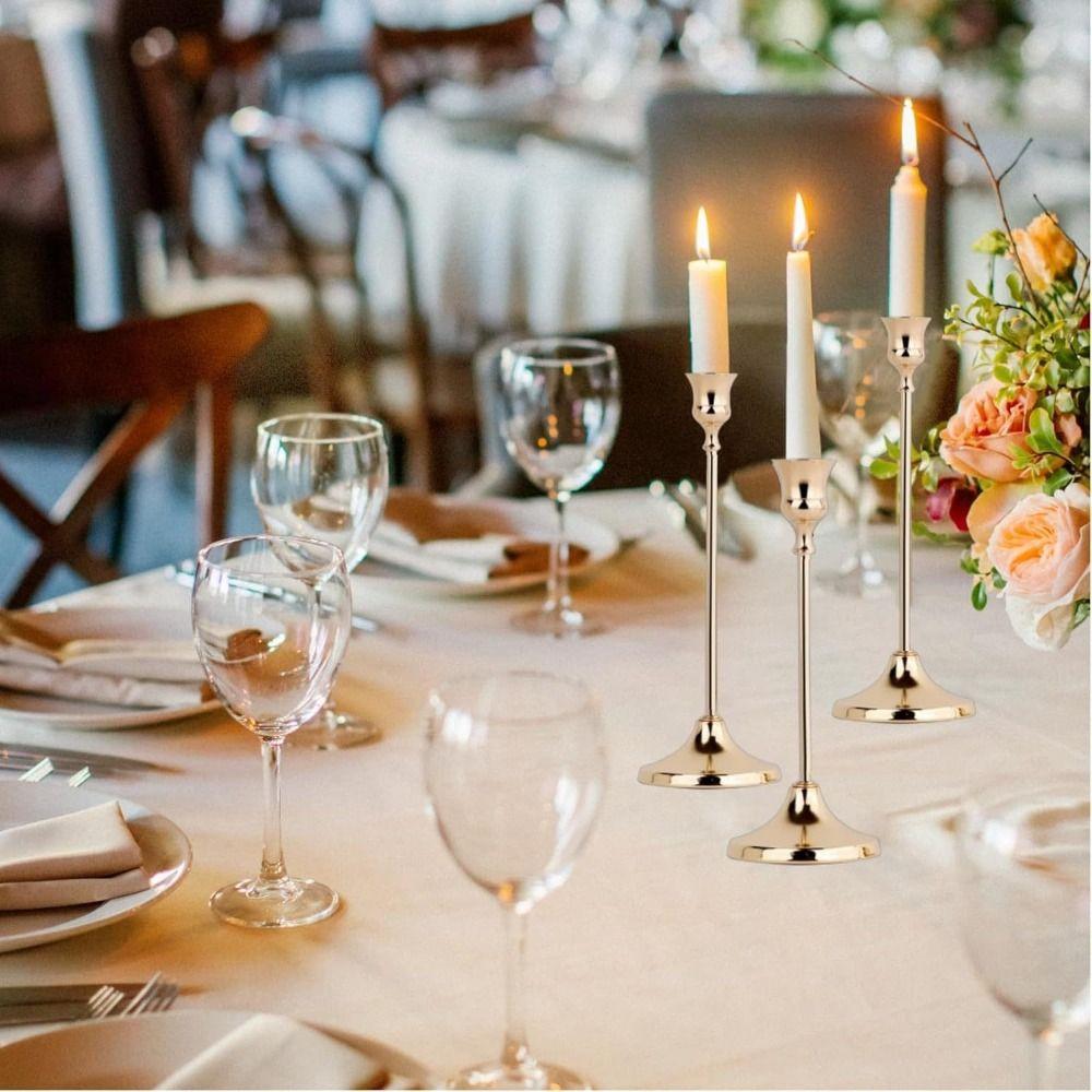 3Pcs Gold Plated Metal Candlestick European Style Tabletop Candle Holder  Hotel Decor