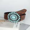 Western Ethnic Style Turquoise Large Flower Buckle Belt Female Embossed Retro PU Belt Bohemian Decorative Belt