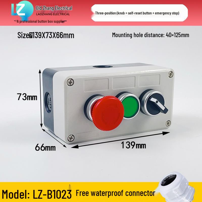 IP65 Waterproof Button Box with Emergency Stop & Indicator Light - 12345-Hole Plastic Enclosure