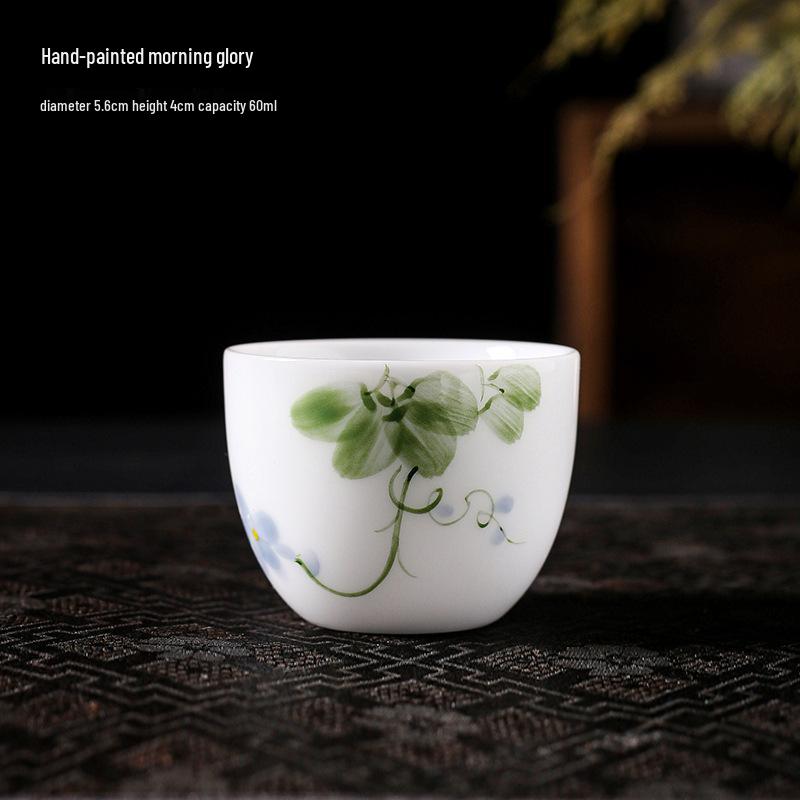 Lamb Fat Jade Hand-Painted Ceramic Gongfu Tea Set with Gaiwan, Tasting, and Host Cups