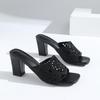 Fashion Elegant Hollow Out Breathable Slippers Women 2025 Summer Square Toe Super High Heel Black Slides Luxury Glitter Party Sandals