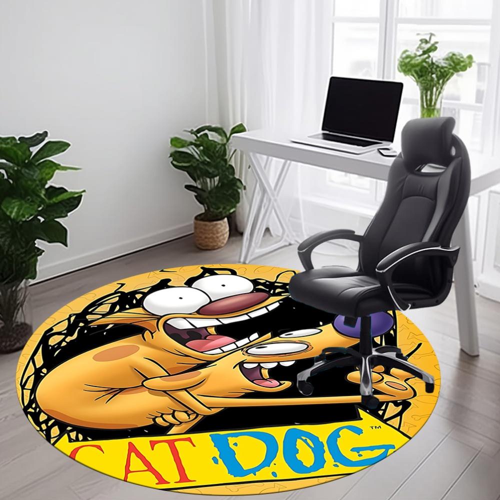 1pc CatDog Office Round Area Rug, Under Office Chairs Bedroom Living Room Home Decor, Room Deco