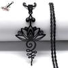 Artistic Lotus Flower Pendant Necklace for Women Men Stainless Steel Black Color Yoga Healing Chakra Necklaces Goth Jewelry