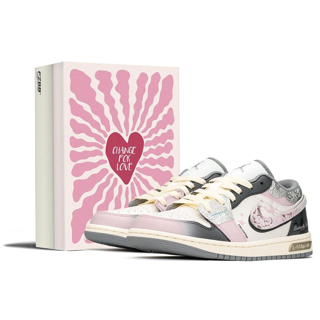 Jordan Air Jordan 1 Low Top Vintage Basketball Shoes GS Silver Powder Gray 553560-053(TeamA-S-BOX)