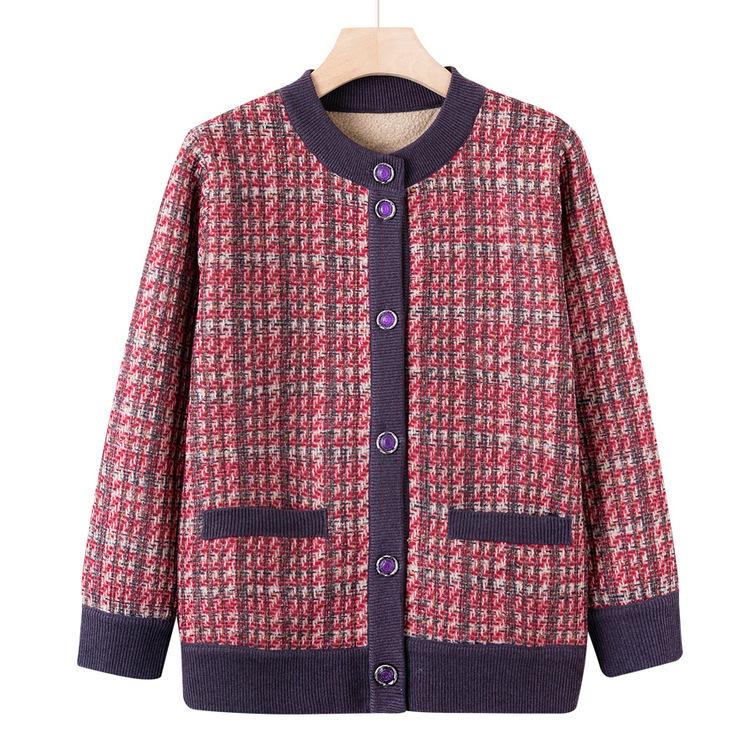 

Пожилой Осенне-зимний свитер для женщин Плюс бархатная утолщенная куртка 60 лет 70 Мамин кардиган Бабушкин осенне-зимний вязаный свитер 5XL