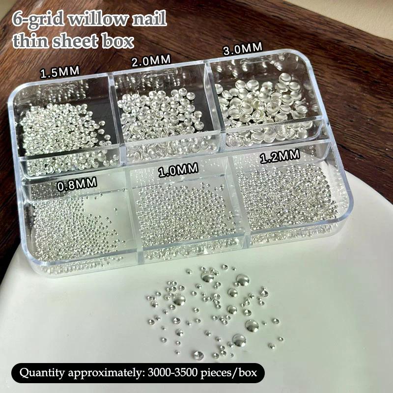 6 Grid/box Gold Silver Half Round Rivets Nail Charms 0.8-3mm Flat Back Round Metal Nail Bead Micro Ball Manicure Bead