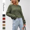 Women's Fashion Casual Solid Color Print Autumn Winter Long Sleeve O-Neck Loose Sweaters