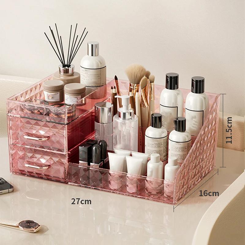 

1PCS Makeup Organizer [Large Capacity] Cosmetic Organizer with Transparent Drawer Multi-functional Lipstick & CosmeticOrganizer рожевий