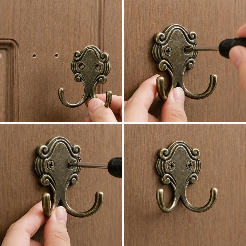 Antique Zinc Alloy Hooks with Screws Wall Mounted Double Head Hook Hanging Clothes Towel Bags Hook Kitchen Bathroom Storage Rack