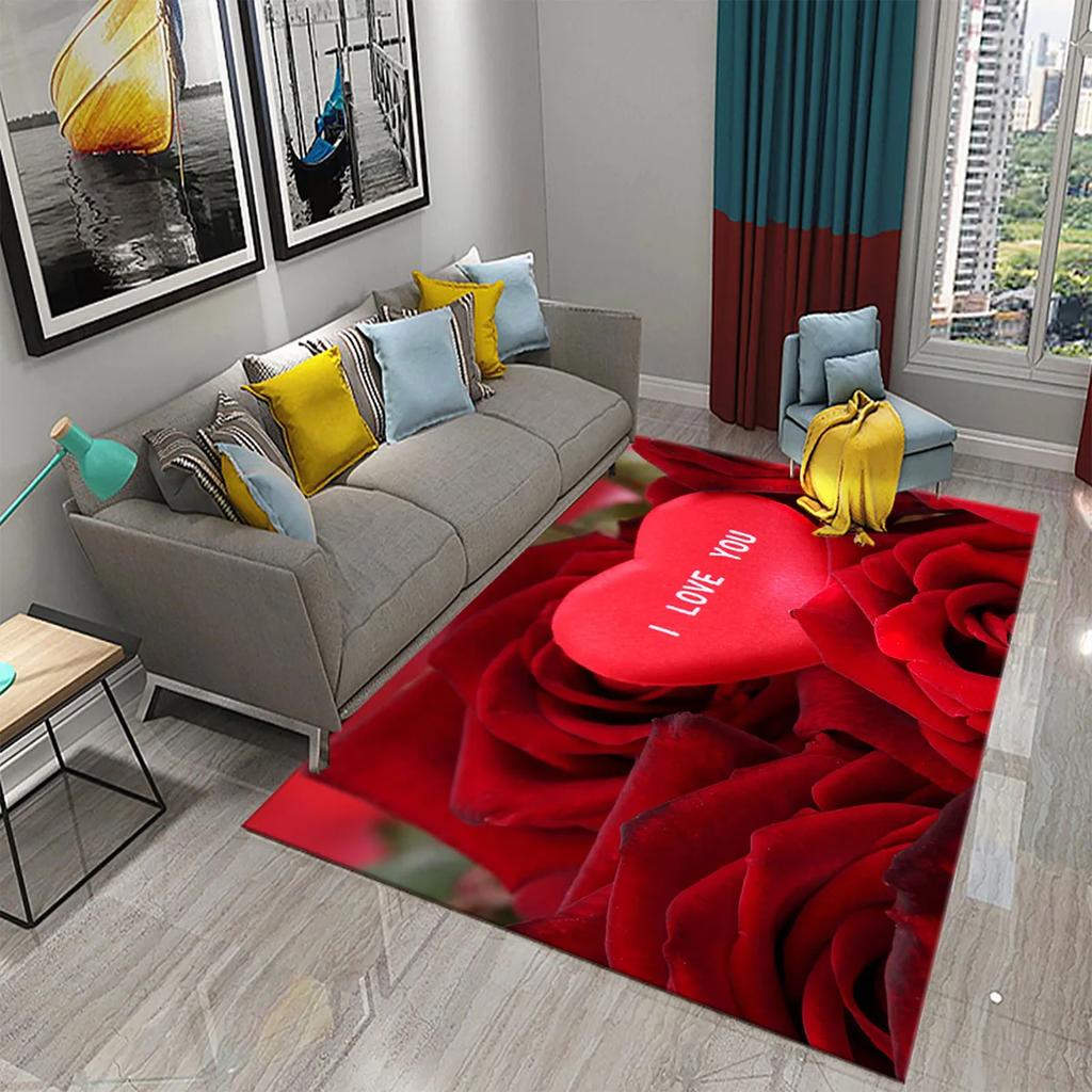 Romantic Valentines Day Love Printed Pattern Carpet Bedroom Non-slip Mat Home Living Room Bathroom Kitchen Home Decoration Mat