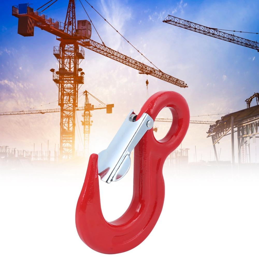 Red Alloy Steel Crane Hook 5000kg Load Capacity Safety Latch Hook Industrial Rigging
