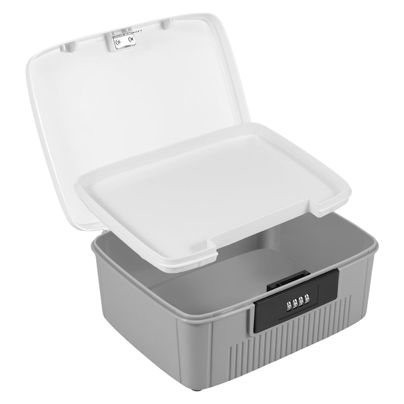 Lockable Storage Container Bin Portable Plastic Safe Box with Lock Password Storage Organizer Locking Box for Car School Office grigio
