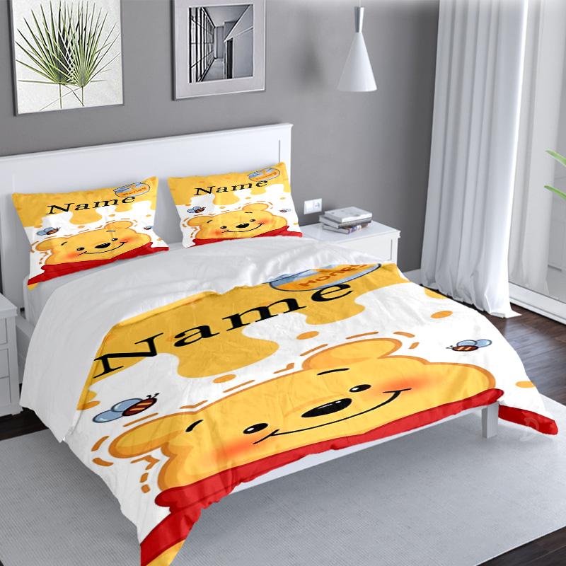 3PCS Custom Name Little yellow bear and friends Bedding Set Duvet Cover Closure Includes 1 Duvet Cover & 2 Pillowcases for All Seasons Bedroom Decor