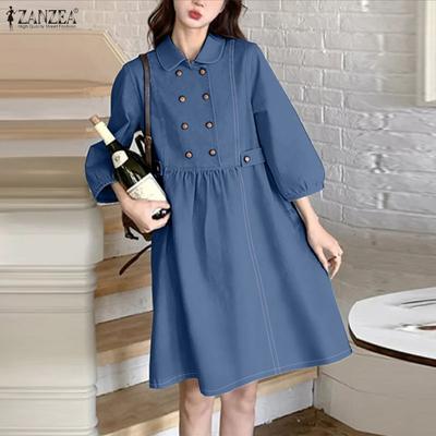Women Casual Doll Collar Loose Long Sleeve Spring Dress