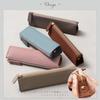 BLUE SINCERE Pen Case Leather Self-standing Large Capacity Simple Genuine Pencil Adult Stylish Stationery Ladies Men PCS5 (dark Navy)