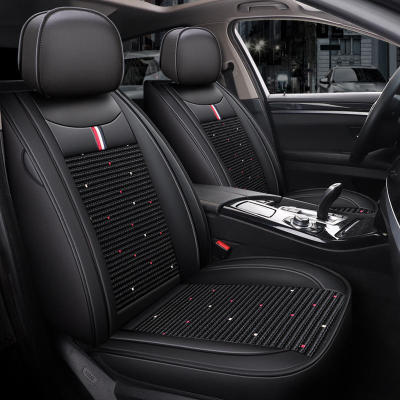 5-Seater  High-Quality Full-Coverage Leather & Ice Silk Car Seat Covers - Universal Fit, Breathable, Anti-Slip, Easy to Install