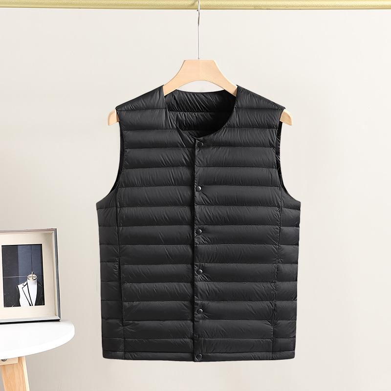 Men's Lightweight Down Vest: Warm Inner Layer with Round and V-Neck Options for Middle-Aged and Elderly.