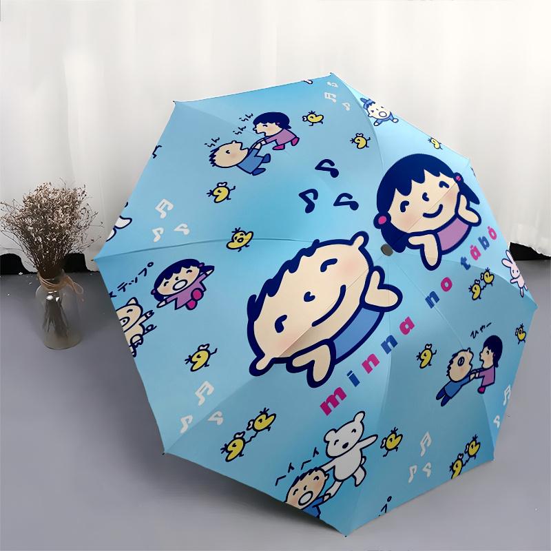 MinnaNoTabo Automatic Folding Umbrella-Simple 8-Rib Design, Bright Cartoon Pattern, Durable Iron Frame, Suitable For Travel, Outdoor, Beach-