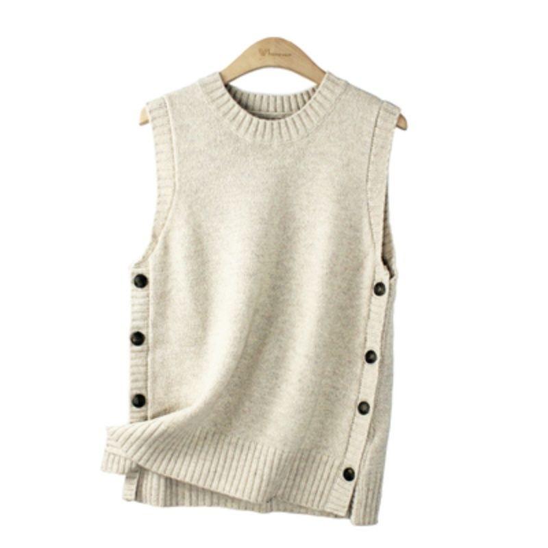 

Новый трикотаж без рукавов, японский жилет из овечьей шерсти, майка, женский дизайн, чувствует себя маленьким one size бежевый