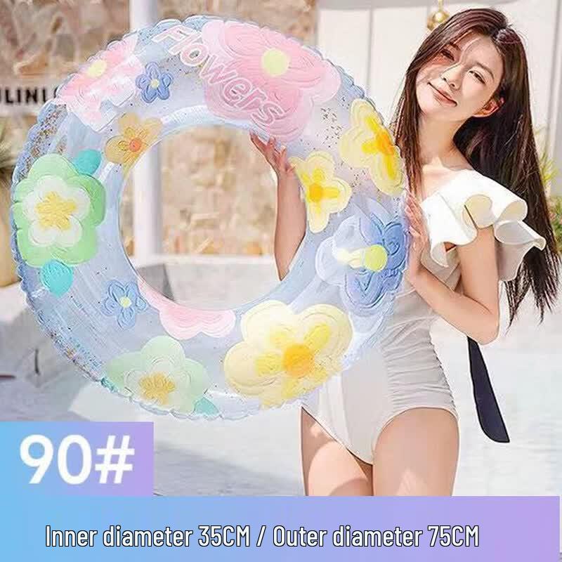 HANDUNYOU Sequin Spring Flower Inflatable Swimming Ring
