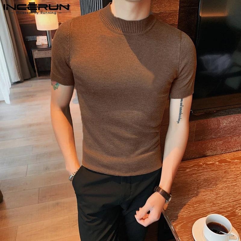 

INCERUN Летние мужские однотонные облегающие футболки с короткими рукавами