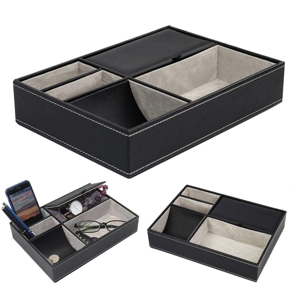 Multifunctional Desk Organizer Box PU Leather Display Storage Tray Men's Valet Tray  Jewelry