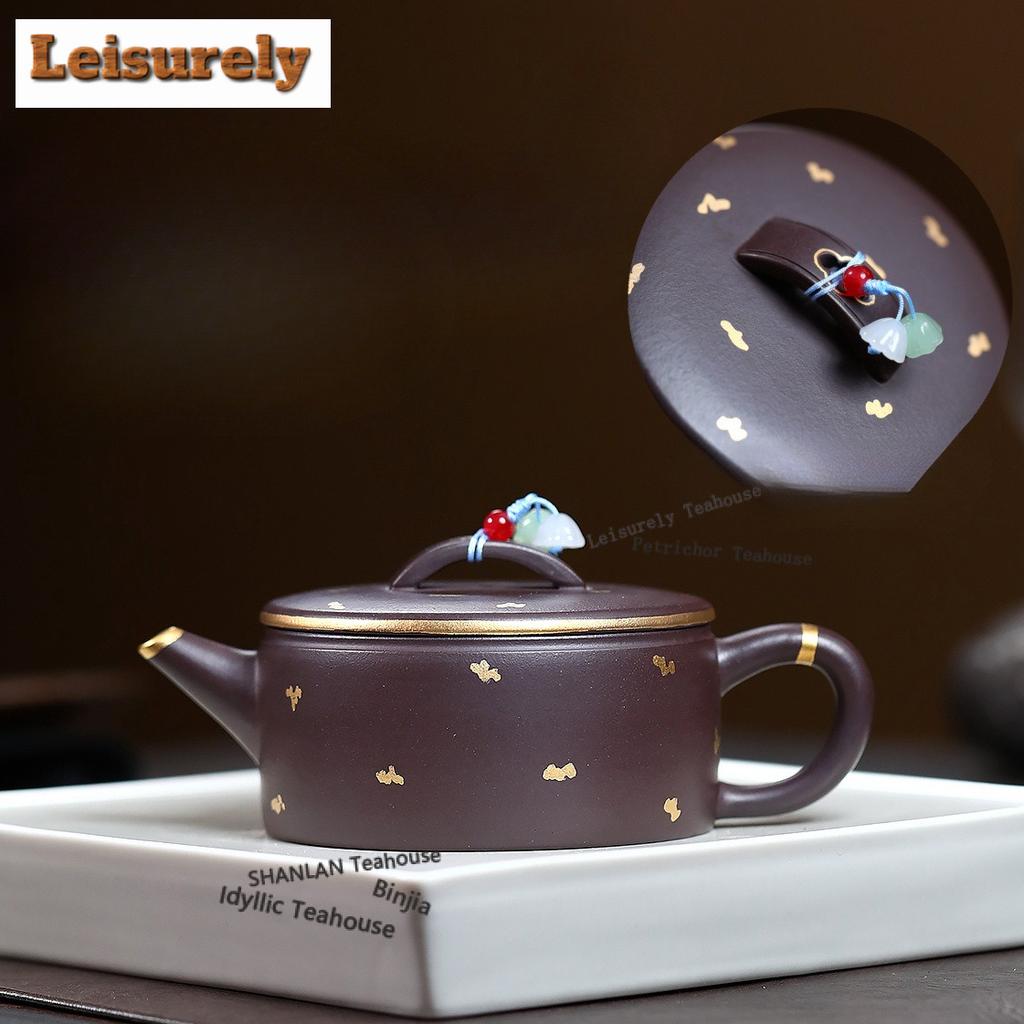 200ml Yixing Purple Clay Teapot Handmade Sprinkle Gold Large Caliber Pot Raw Ore Purple Zhu Mud Kettle With Strainer Zisha Tea