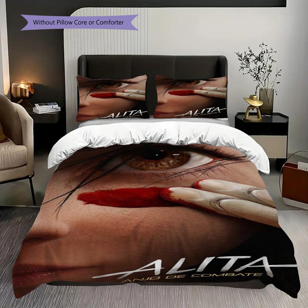 Alita Battle Angel Futuristic Warrior Three-piece set (1 * duvet cover + 2 * pillowcase, without core) 2D Flat Soft and comfortable