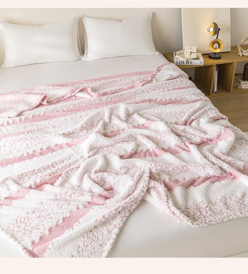 2025 Two-Tone Cationic Jacquard Blanket: Fresh, Stylish Stripes