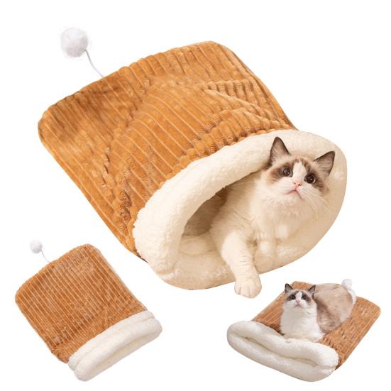 Cat Sleeping Bag Cozy Winter Plush Cat Sack Warm Pet Bed Cave Kittens Tunnel Calming Bed Pet Hideaway for Kittens Puppies Rabbits