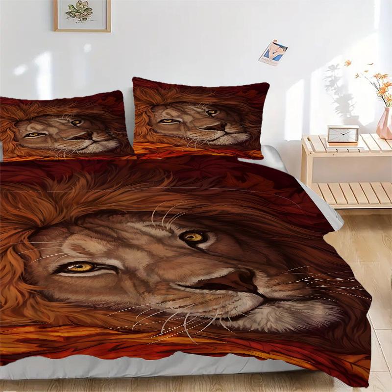 

3pcs Lion, Autumn Leaves Duvet Cover Set, Cover For Bedroom Guest Room (1 Duvet Cover + 2 Pillowcase, Without Quilt), yy250922190 135x200cm