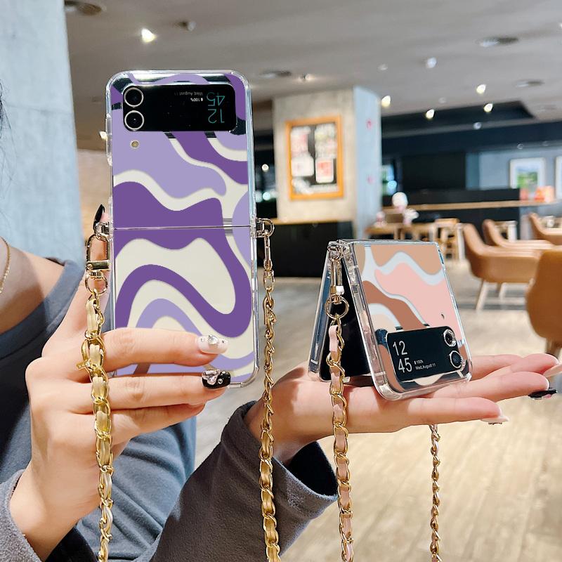 Wave Pattern Crossbody Lanyard Case For Samsung Galaxy Z Flip 7 6 5 4 5G Soft Folding Phone Cover For Galaxy Z Flip7 Flip5 Flip3