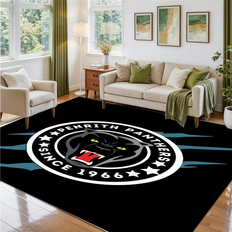 Penrith Panthers Design Crystal Velvet Rug Soft Decorative Mat for Bedroom Entrance