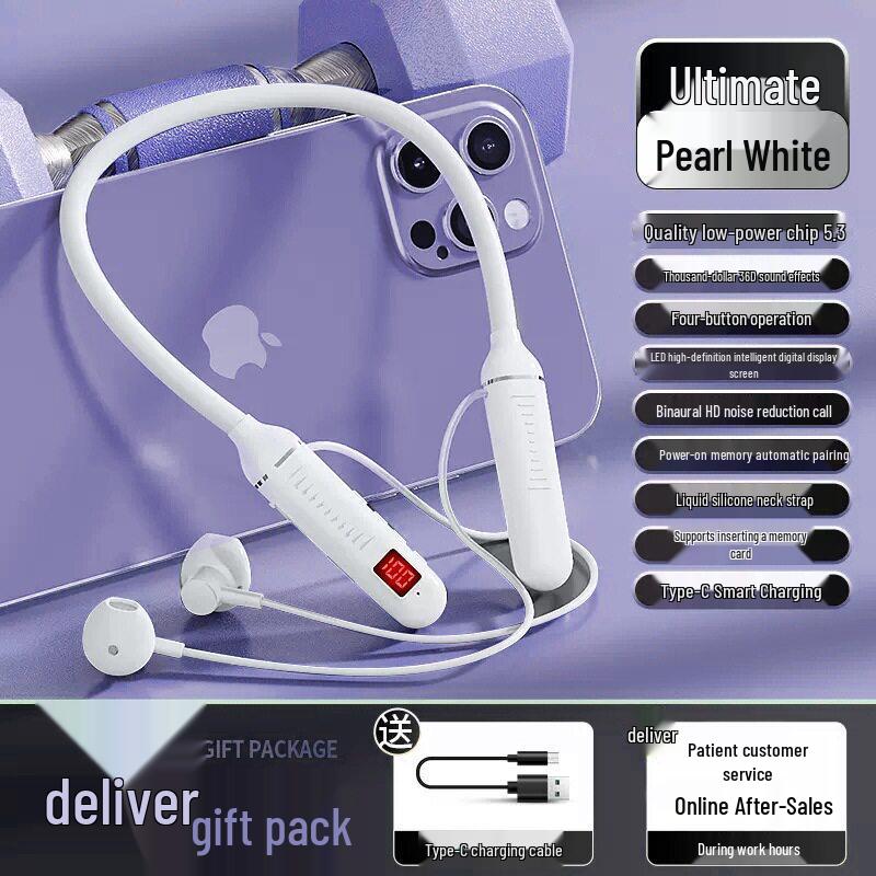 Bluetooth Neckband Sports Headphones with Noise-Canceling and Long Battery Life - Compatible with Apple, Huawei, and Xiaomi