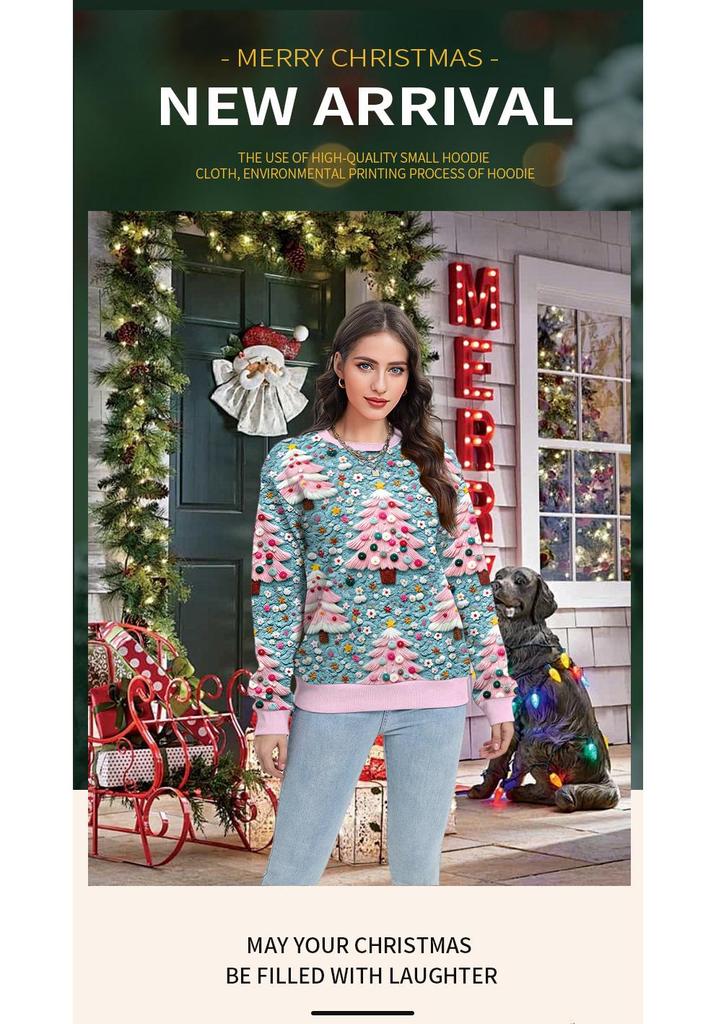 Christmas Couple Sweatshirt: Pink Tree & Red Santa 3D Print