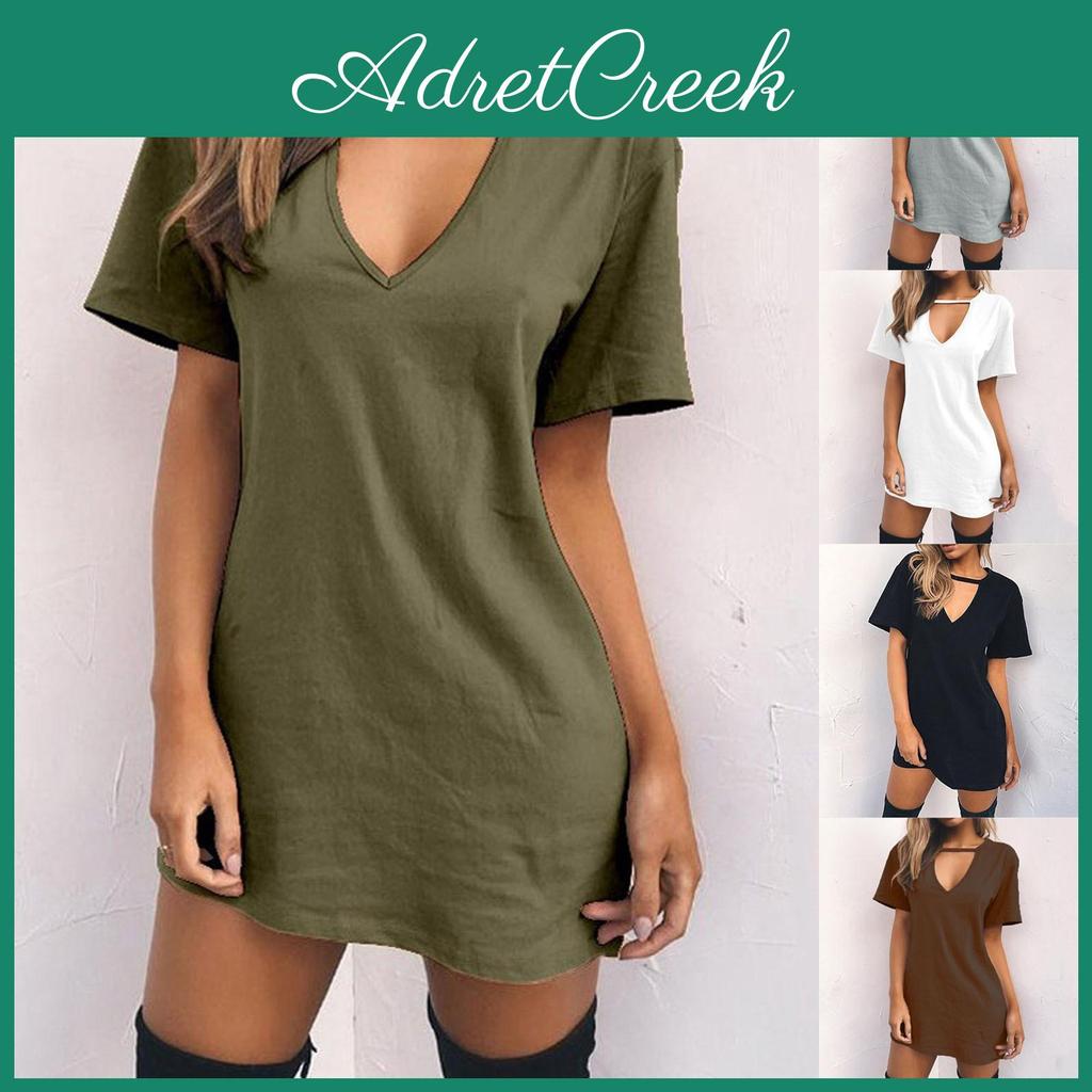 Sleeve Fashion Short Women Casual Vneck Solid Ladies Hollow Out Mini Dress