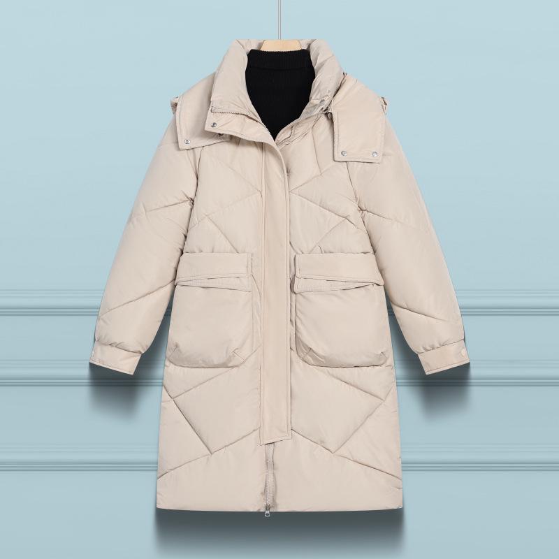 

2024 Winter Korean Style Mid-Length Hooded Cotton Coat for Women 3XL