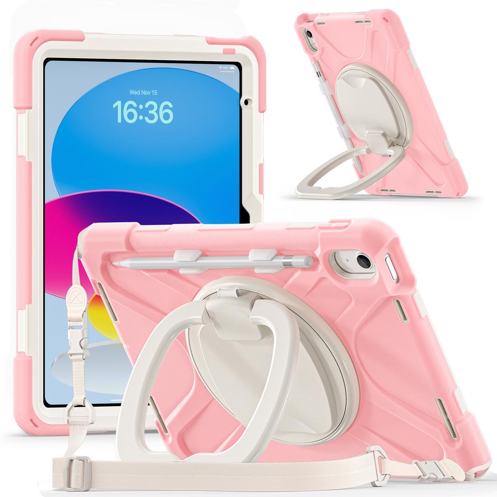 For iPad (2025) / 10.9 (2022) Case with Shoulder Strap TPU + PC + Silicone Kickstand Tablet Cover