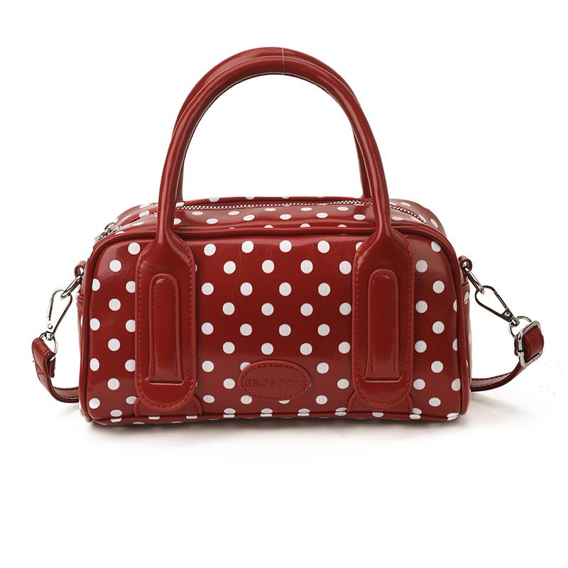 Crossbody Bag for Women Barrel Shape Mini Top Handle Purse PU Leather Polka Dot Pattern Cute Handbag Adjustable Strap Daily Use