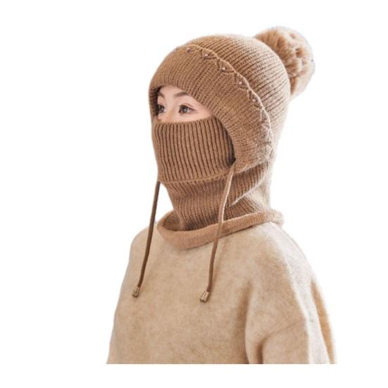

Женская ветрозащитная вязаная шапка с флисовой подкладкой 3-в-1 шарф-капюшон для холодной погоды, для катания на лыжах, пеших прогулок, головной убор хаки