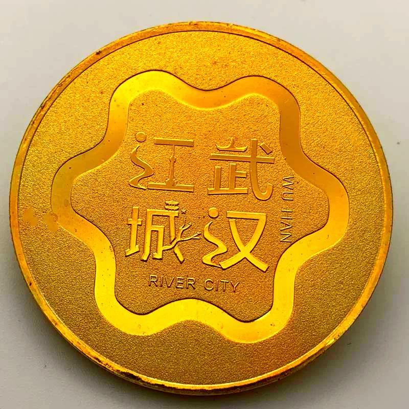 Chinese Tourist Attraction Hubei Yellow Crane Tower Gold-plated Commemorative Medal Hangzhou Tourism 45mm Gold Coin Commemorative Coin Coin