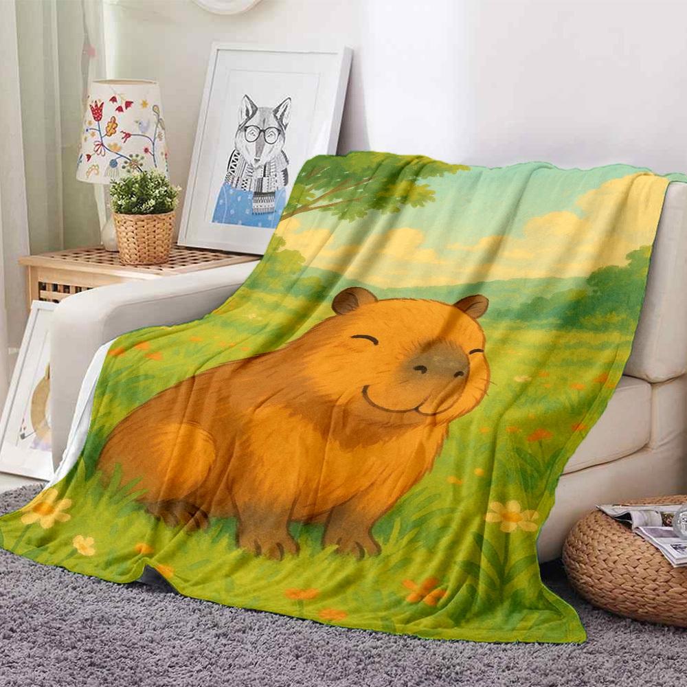 1pc Capybara, Nature Scene Blanket, Lightweight Flannel Fleece with Digital Printing, Soft Warm for Sofa, Travel, Camping, Office, Couch, Chair, and B
