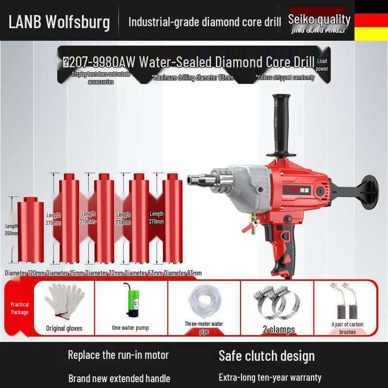 Diamantkern-Betonbohrer & Ständer – Handgehaltener Nass-/Trockenlochbohrer mit Wasserbohrermischer