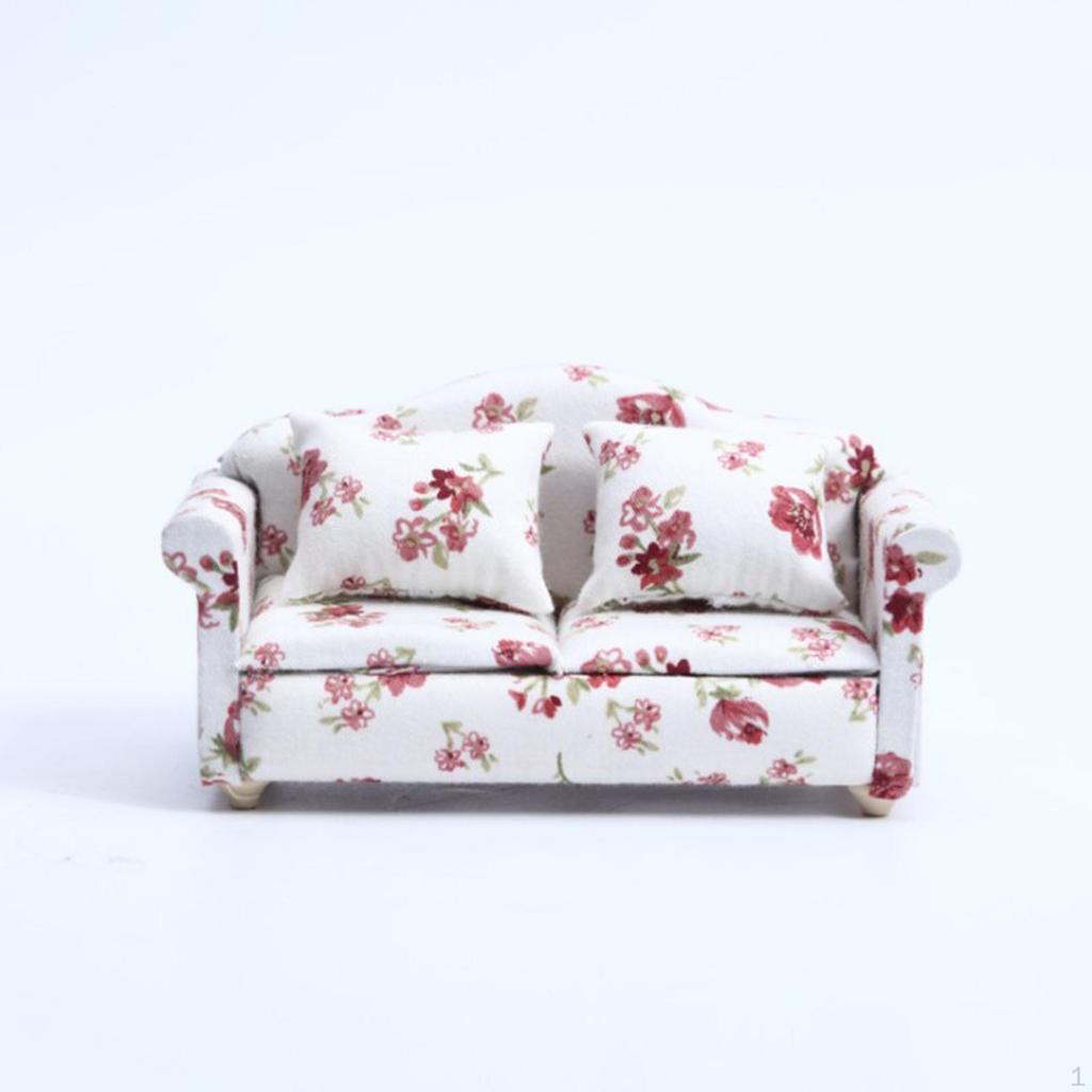 1/12 Miniature Dollhouse Floral Sofa with for Arm Room Furniture Children