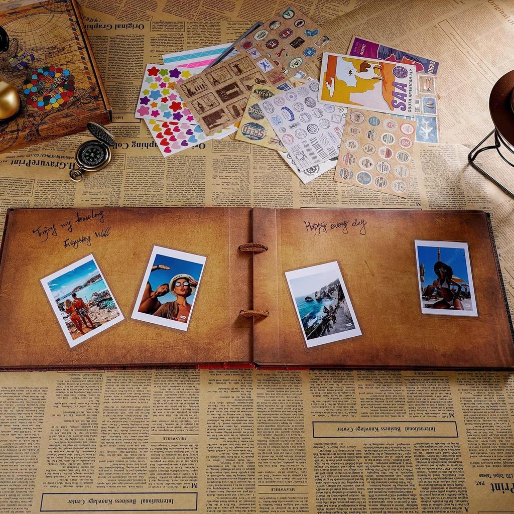 Our Adventure Book Scrapbook Album 11.9 X 7.6 Inch 80pages,3d Retro Embossed Letter Leather Cover Movie Up,Memory Book For Couples,Gifts For