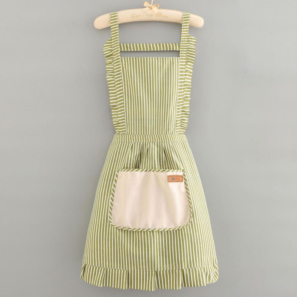 Striped Linen Cotton Apron Breathable Home Kitchen Restaurant Bib Anti Stain